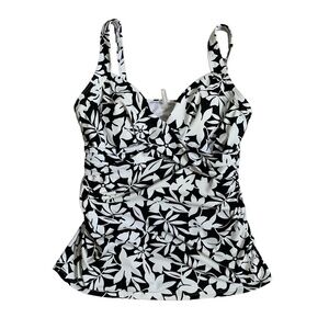 Lands' End Women's Petite SIZE 6P Black & White Floral Tankini Swim Top